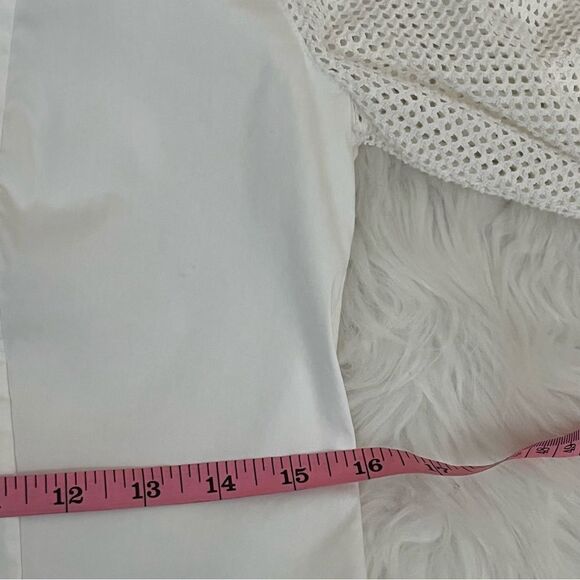 Akris Punto Cotton Stretch Cream Button Down Shirt Mesh Detail Sleeves S - Picture 9 of 11